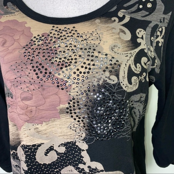 Style & Co. Jeans Studded Embellished Floral Print Top Y2K Size Petite Large - Picture 5 of 9